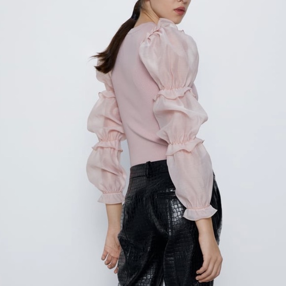 Zara Sweaters Zara Pale Pink Organza Knit Top Poshmark